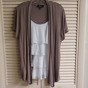 NAIF Brown Cardigan with White Layered Top
